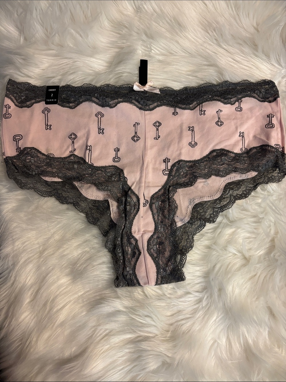 Torrid Pink Key-Print Lace Cheeky Panties with Black Trim